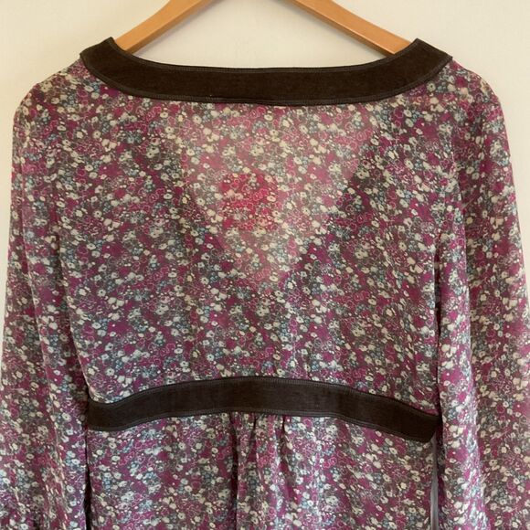 Esprit Y2K Whimsigoth Babydoll Tunic Top 10 Pink Micro Floral Fairy Semi Sheer - Picture 7 of 14